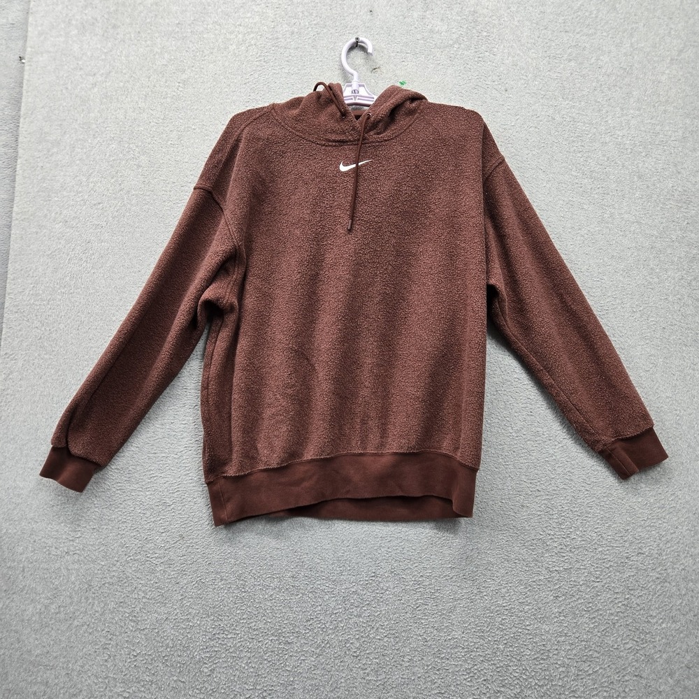 Nike Men Hoodie SMALL Brown Fleece Activewear Logo Center Swoosh Embroidered